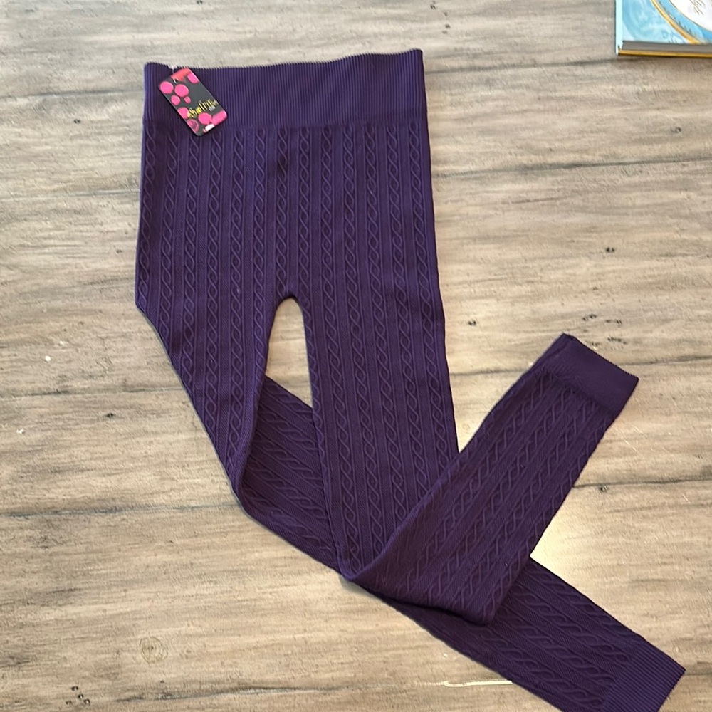 Sofra Purple Leggings with High Waist and Textured Design